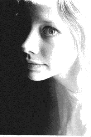 A b/w of Kendra with long hair